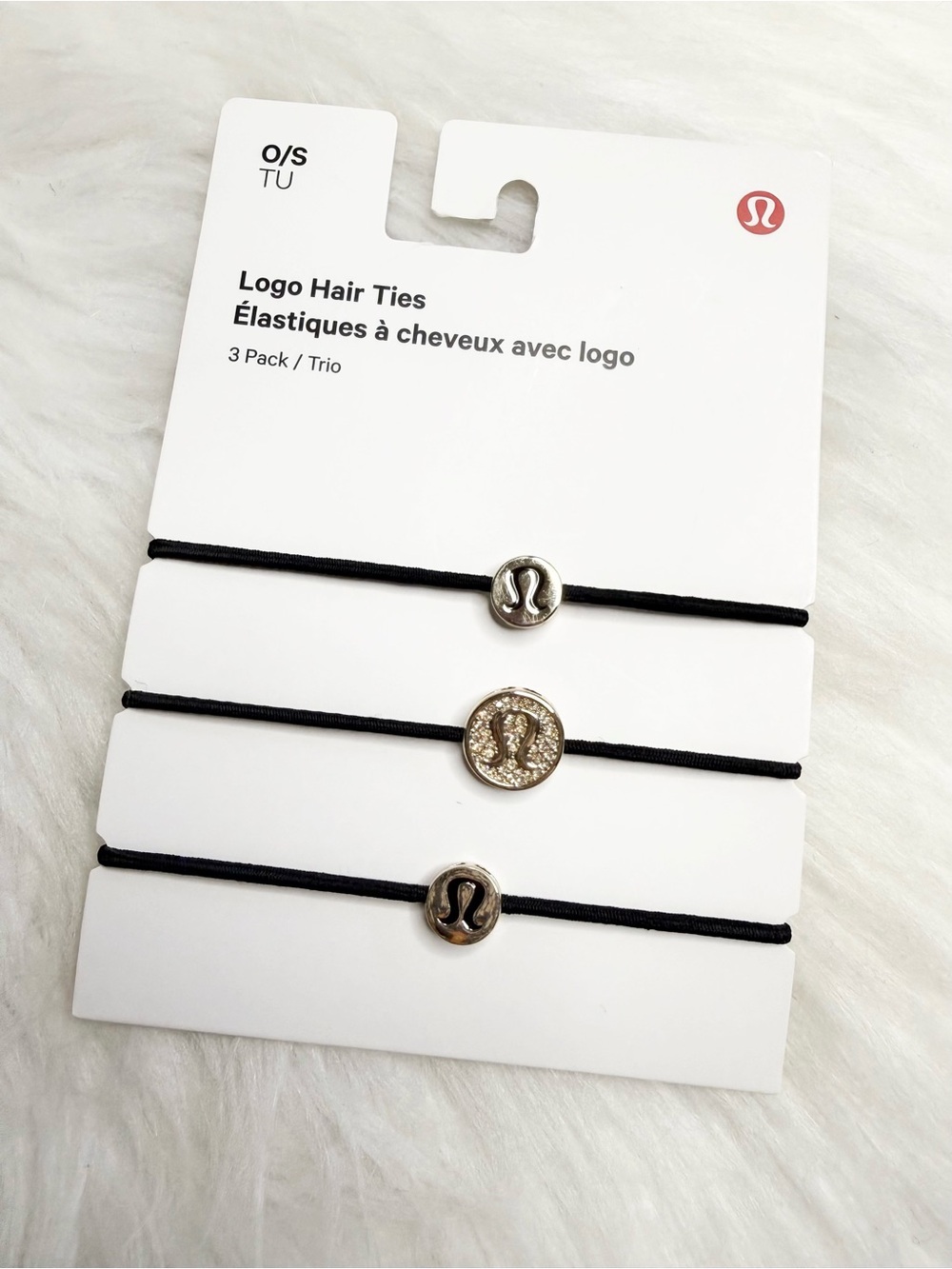 Lululemon Logo Hair Ties 3 Pack Black Gold New